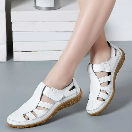 

Miluxas Women s Classic Leather Casual Loafer Sandals Clearance Cute Slip-On Fashion Closed Toe Flat Sandal Comfy Work Sandal Everyday Walking Shoe White 7(39)