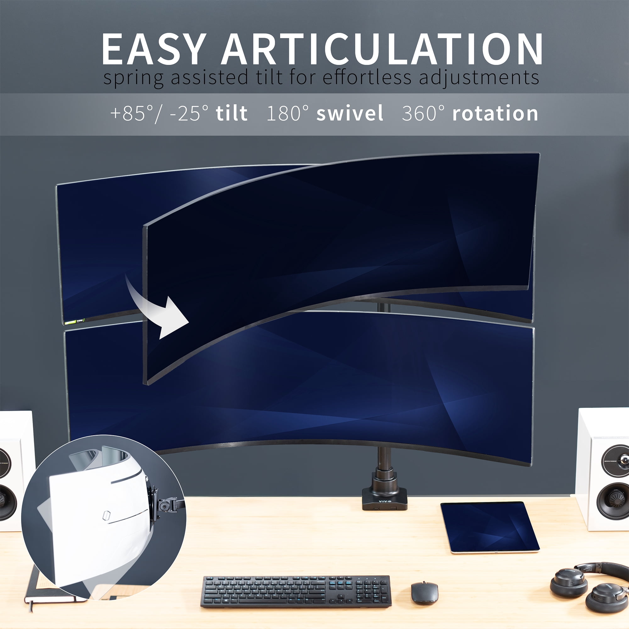 VIVO Dual Ultrawide Monitor Extra Tall Desk Mount for Computer Screens to 49"