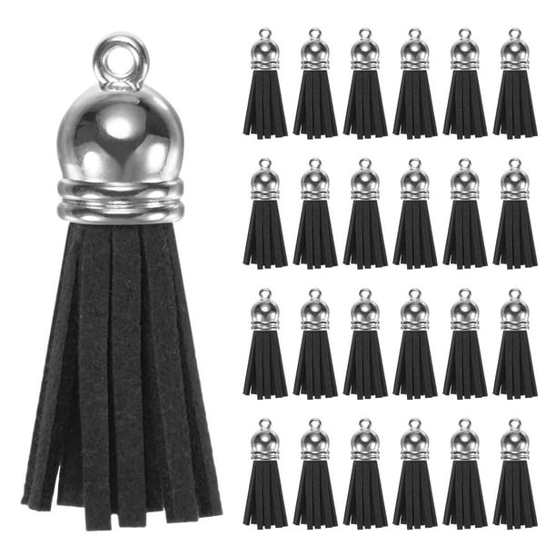 Uxcell 100-Pack Borlas de Suede Sintético de 1.4 Pulgadas Pequeñas para Llaveros Negras con Anillos para Manualidades de Bricolaje