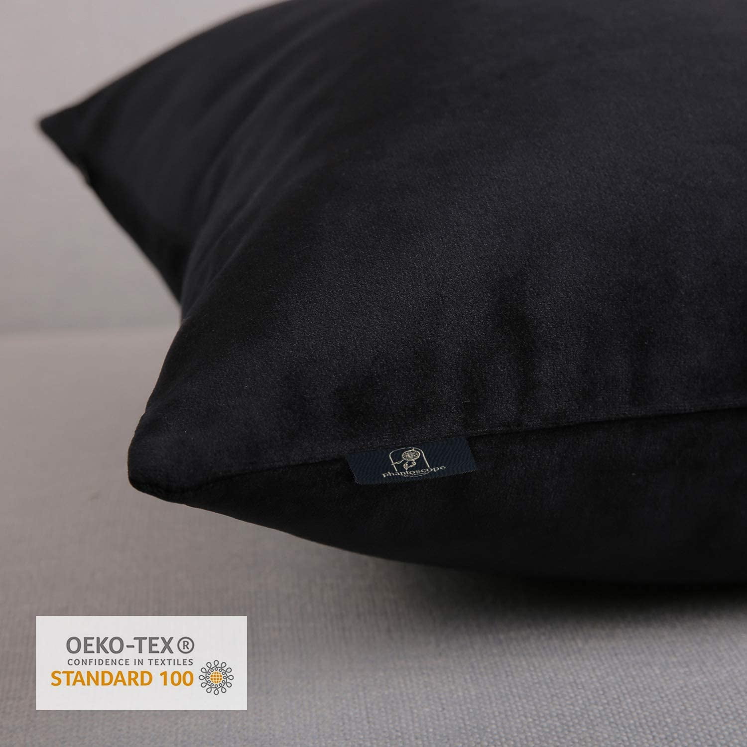 Phantoscope Soft Silky Velvet Series Decorative Throw Pillow, 22" x 22", Black, 1 Pack