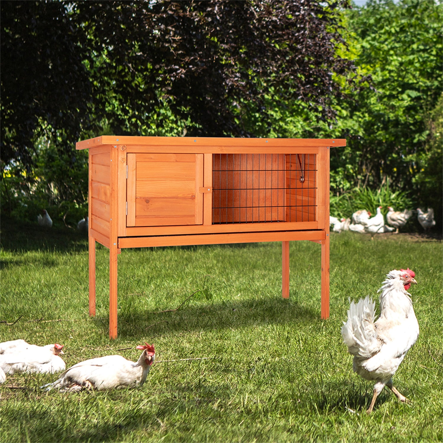 Pefilos 36 Inch Single Rabbit Hutch Deck Waterproof Wooden Bunny Cage Hen House Pet Animal Poultry Cage, Orange Pefilos 36 Inch Single Rabbit Hutch Deck Waterproof Wooden Bunny Cage Hen House Pet Animal Poultry Cage, Orange