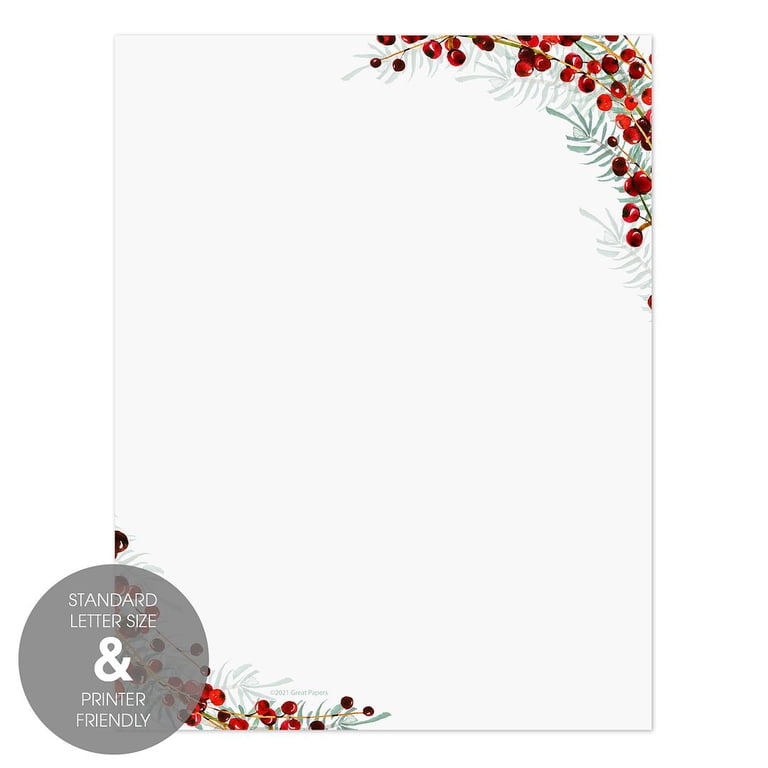 Birch Candle Christmas Holiday Letterhead Paper & Matching Envelopes – 40 Sets (8.5x11”)