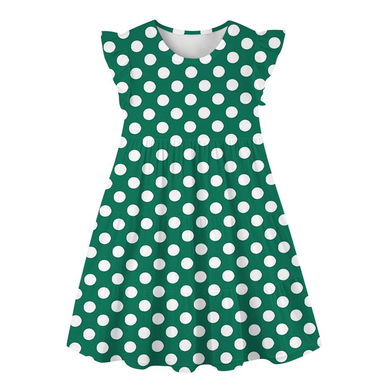 dark green dress size 14 Tfken Dress For Girls Soft A-Line Fashion Polka Dot Print Crew Neck Dark  Green Teen Dresses Size 14 Years-15 Years