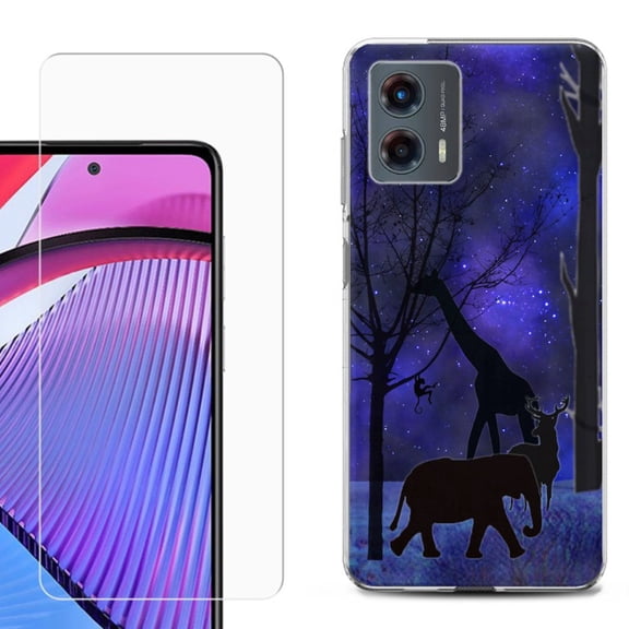 OneToughShield ® Compatible with Motorola Moto G 5G 2023, Shockproof Phone Case, with Tempered Glass Screen Protector - Midnight Safari