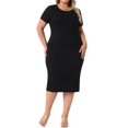 thumbnail image 2 of Vestido Bodycon de Talla Grande para Mujer Agnes Orinda, Cuello Redondo, Manga Corta, Con Abertura en la Parte Posterior, Estilo Casual, Midi, Vestidos de Camiseta 3X Negro, 2 of 6