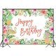 thumbnail image 2 of Fondo de fiesta de verano con temática hawaiana de playa, decoraciones para fiesta de cumpleaños de niña, pancarta de cumpleaños con flamencos tropicales, hojas de palmera florales doradas, fondo, 2 of 4