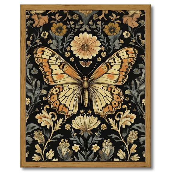 Drsoum Vintage Flowers Butterfly Canvas Prints Home Decor Painting Picture Bedroom Wall Art Bathroom Living room 8x10in Brown Framed