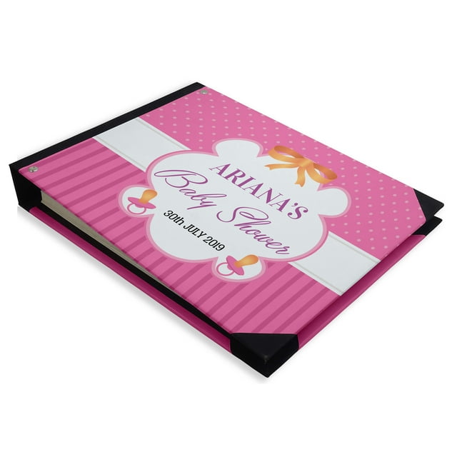 Darling Souvenir Couverture Rigide Imprimée à Rayures Roses/ à Pois et Cadre Livre d'Or Personnalisé pour Shower de Bébé Panneau d'Invité InBookRegistre-9 x 12 Pouces