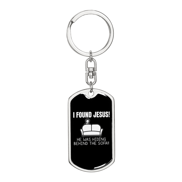 I Found Jesus Christian Stainless Steel or 18k Gold Premium Swivel Dog Tag Keychain