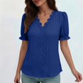 thumbnail image 2 of Ashirexll Ladies Tops and Blouses, Short Sleeve Tops for Women, Fashion Women's Summer V-neck Short Sleeve Lace Solid Casual T-shirt Blouse, 2 of 6