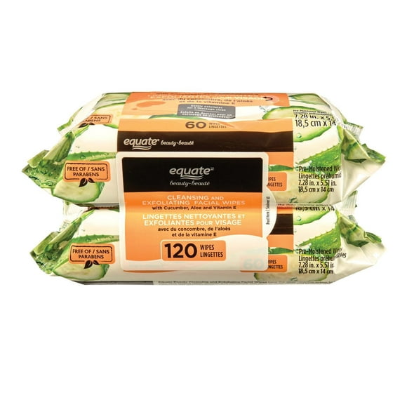 Equate Beauty Cleansing and Exfoliating Facial Wipes 120ct