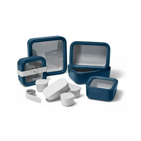 Juego de recipientes de vidrio de alcaravea, 14 piezas con tapas, azul marino