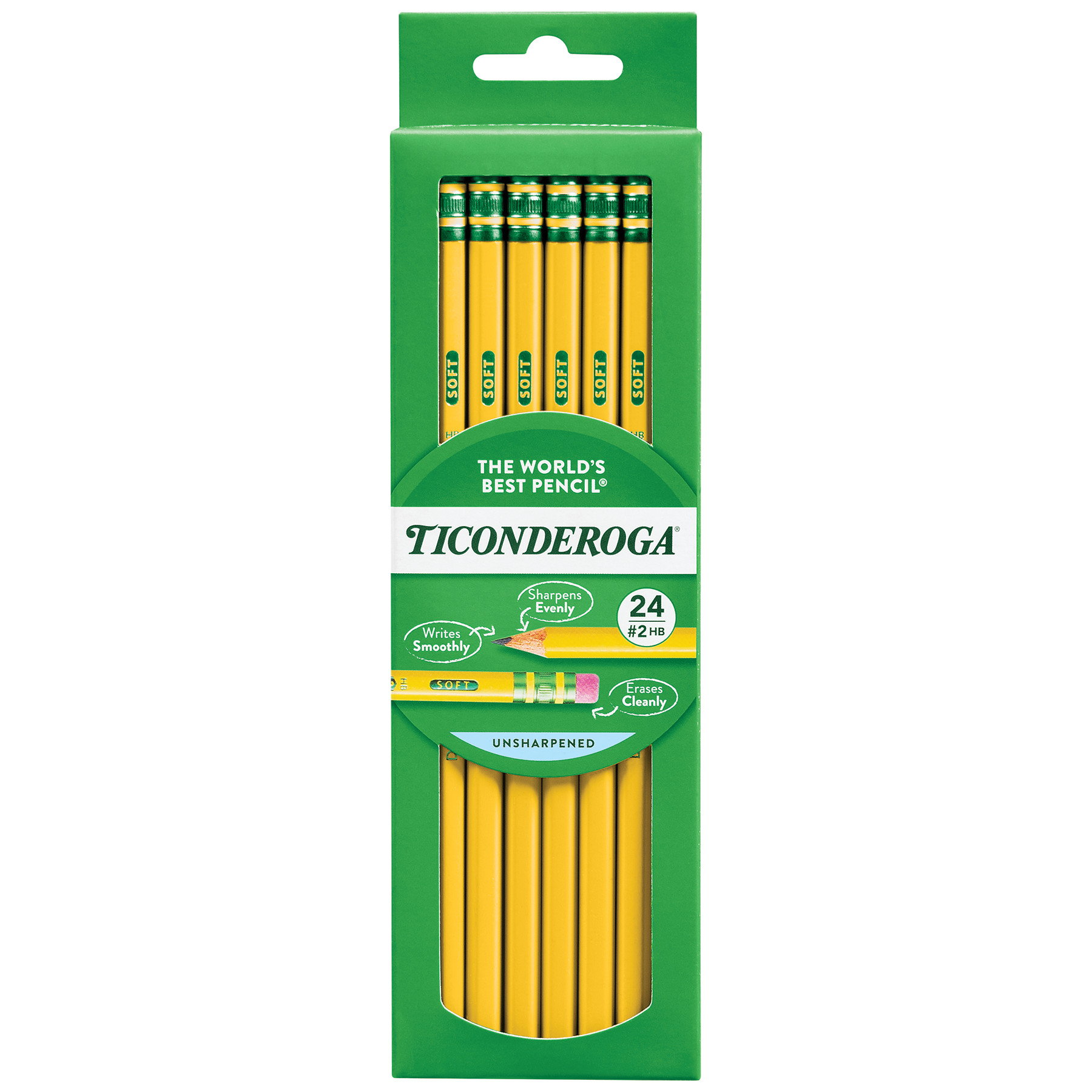 Ticonderoga Wood Pencils, Unsharpened, #2 HB .3 mm Lead, Yellow, 24 Count