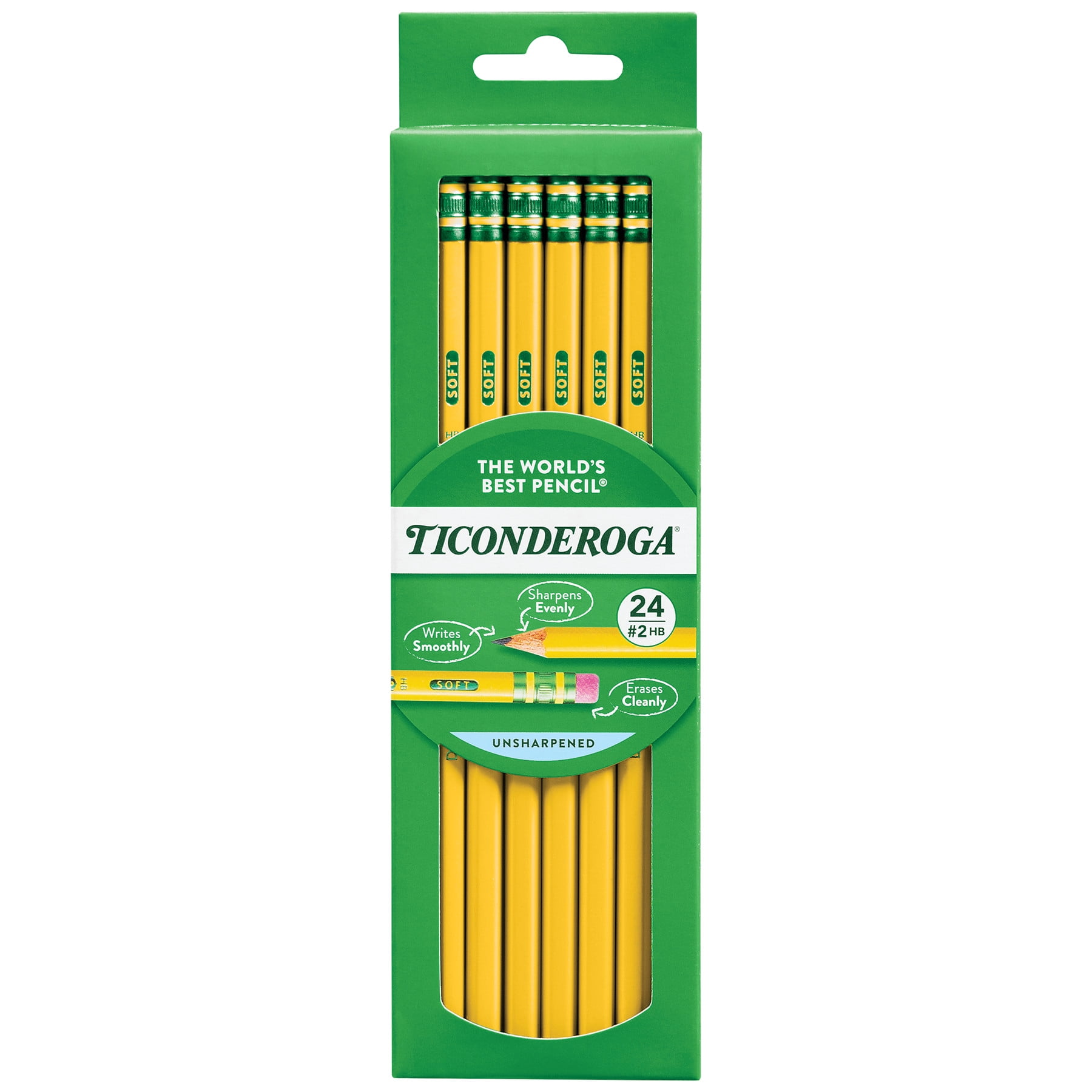 Ticonderoga Wood Pencils, Unsharpened, #2 HB .3 mm Lead, Yellow, 24 Count