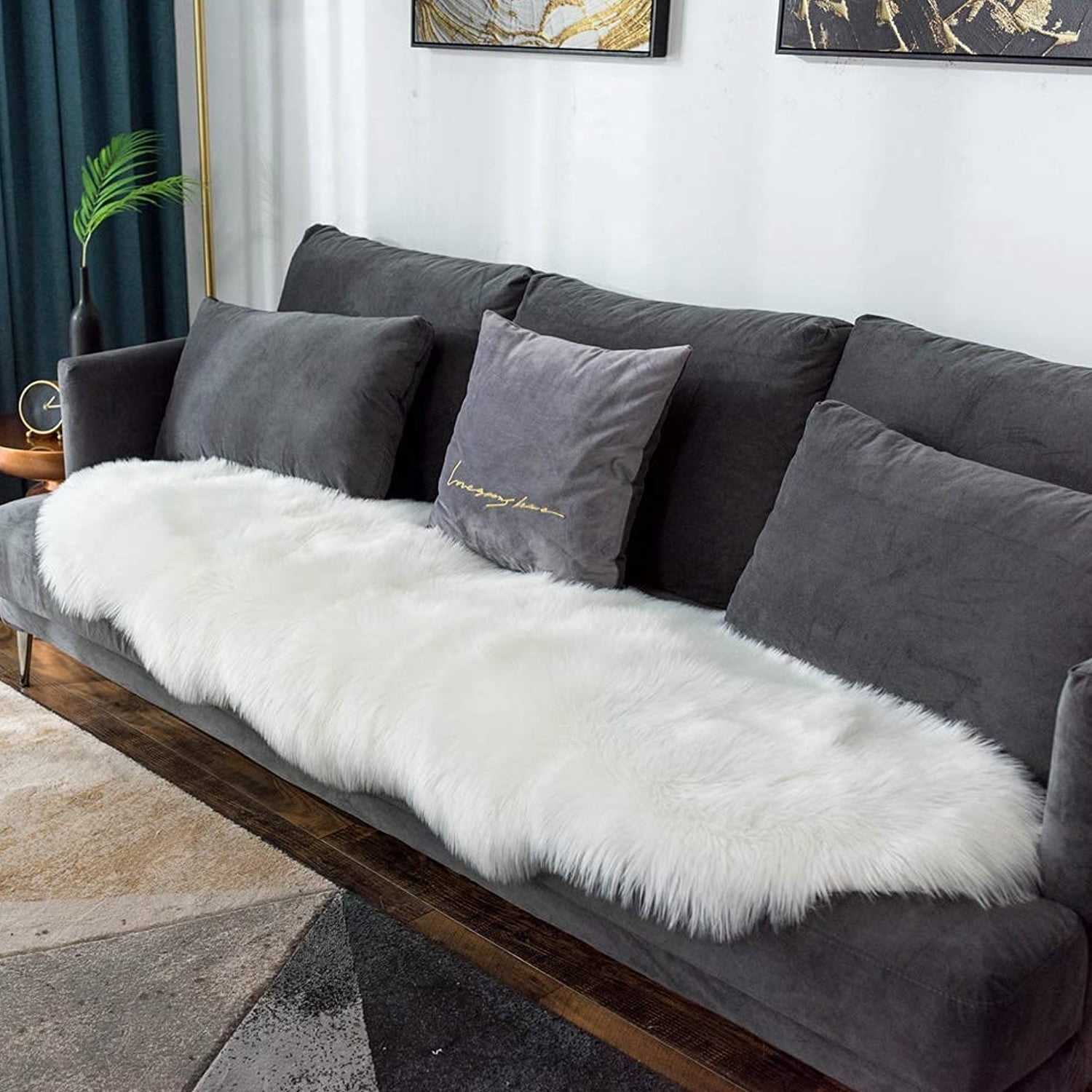 Faux Fur Rug, Fluffy Shaggy Area Rug Ultra Soft 2 x 6 Feet Sheepskin Fur Rug, White Fuzzy Rug Machine Washable Shag Rug, Decor Throw Rugs for Bedroom, Room, Living Room,White