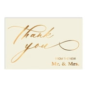 Better Office Products 50 Pack Wedding Thank You Cards in Metallic Gold with Envelopes, Thank You From The New Mr and Mrs, 4 x 6 Inch, Blank Cards, 50 Count Boxed Set
