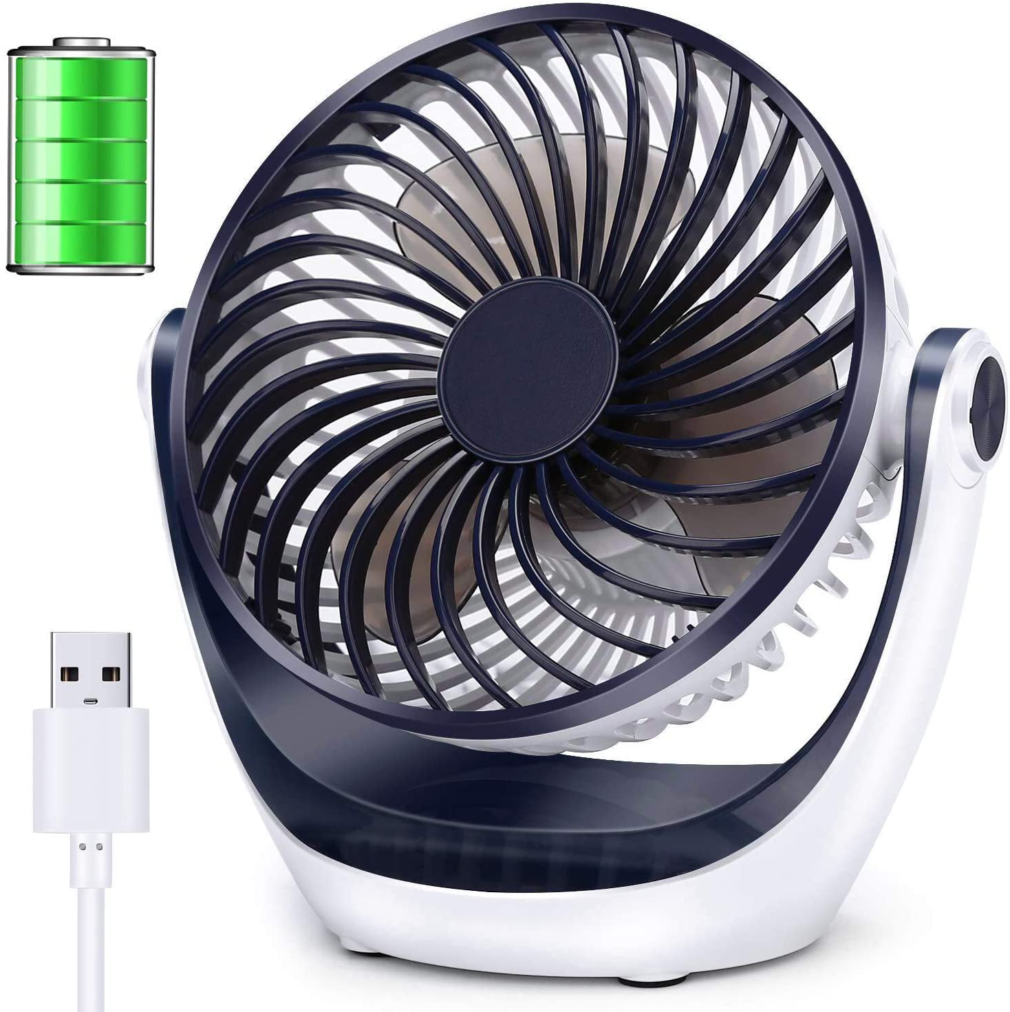 Clip on Fan with 3 Speeds Personal Portable Cooling Fan for Car Stroller Office Outdoor 360° Adjustable Head Black Rechargeable Battery Operated Mini USB Fan and Table Fan H+LUX Small Desk Fan