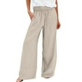 thumbnail image 2 of Pxiakgy Wide Leg Pants Linen Womens Daily Elastic Waist Pockets Straight Solid Color Casual Pants Loose Long Trousers Summer Loose Palazzo Pants High Waisted Lounge Beach Casual Trousers Khaki M, 2 of 6