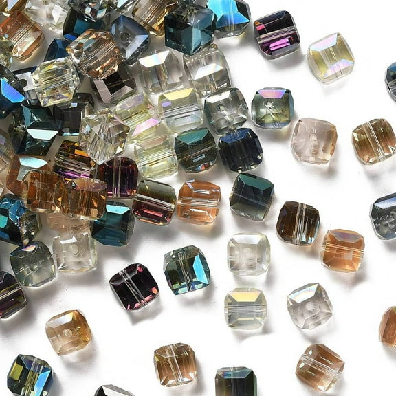 10 pc Faceted Cube Electorplated Glass Beads Rainbow Plated Mixed Color 9x9x9mm Hole: 1mm