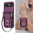 thumbnail image 6 of Decase Fashion Hybrid Phone Case Compatible with Motorola Razr 40 Wallet Cover with Ring Crossbody Wrist Strap Lanyard Credit Card Holder Slot Fits for Motorola Razr 40 2023 Women Men,Darkpurple, 6 of 6