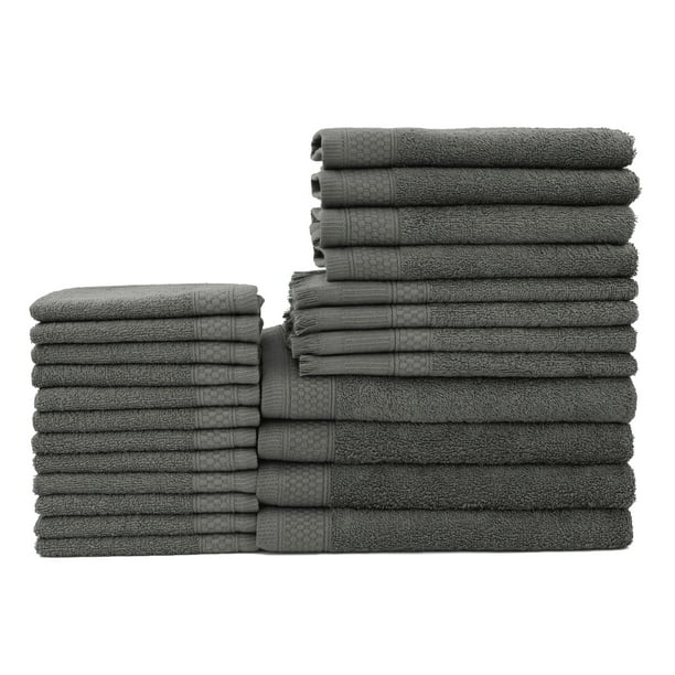 Baltic Linen Traditional 24 Piece Cotton Bath Towel Set, Gray