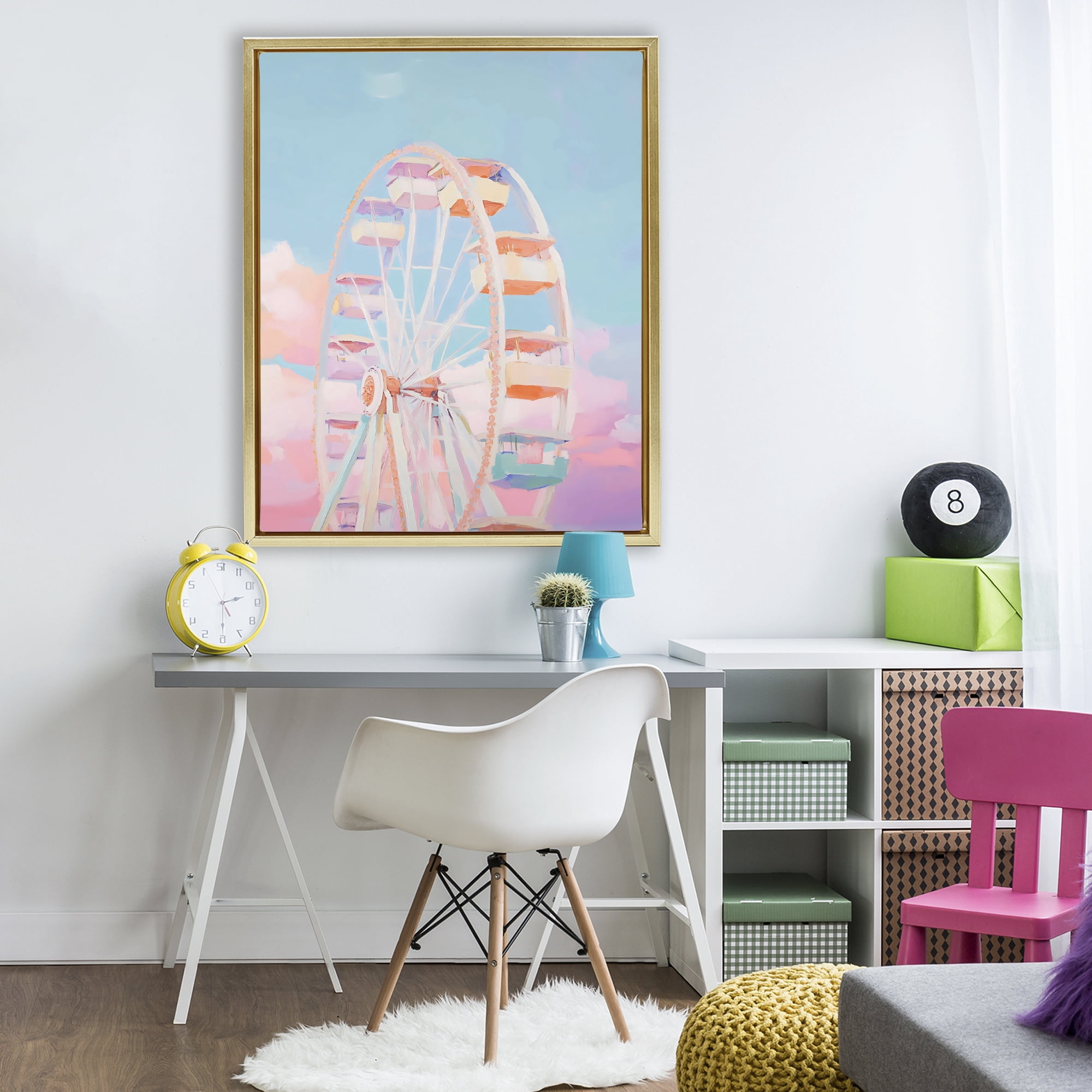 Stupell Industries Ferris Wheel & Cotton Candy Sky Gold Framed Floater Canvas Wall Art, design by The Prints Vibe