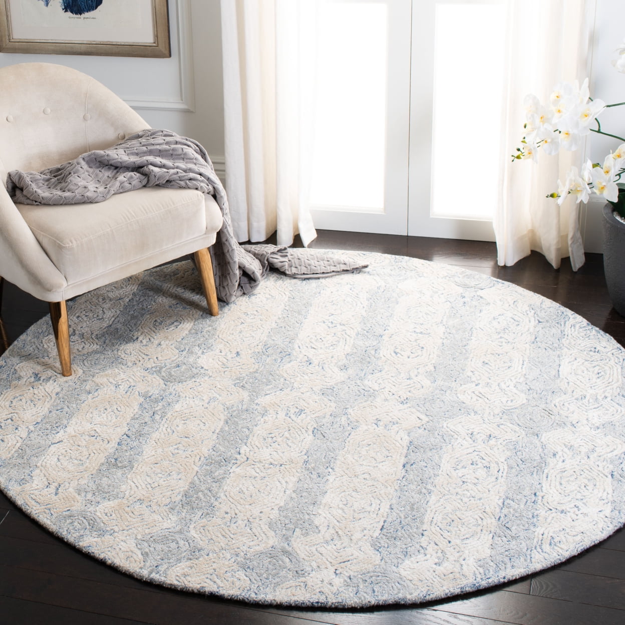 SAFAVIEH Glamour Aubree Abstract Area Rug, Blue/Ivory, 6' x 6' Round