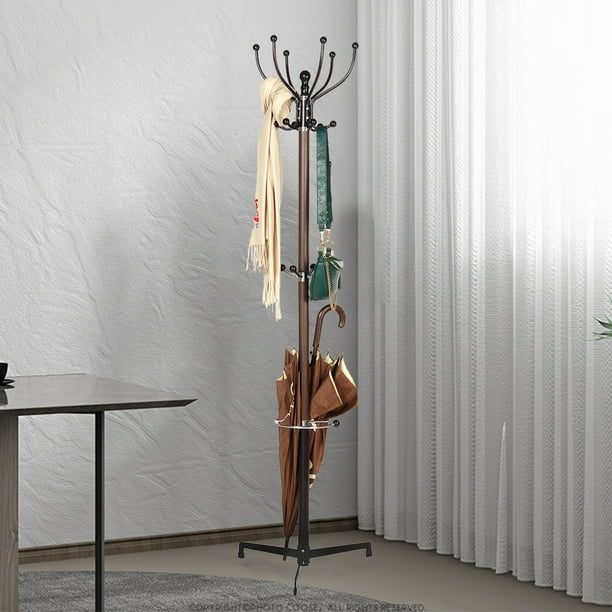 Metal Coat Rack Entryway Standing, Coat Tree with 14 Hooks & Umbrella Holder Easy to Assemble