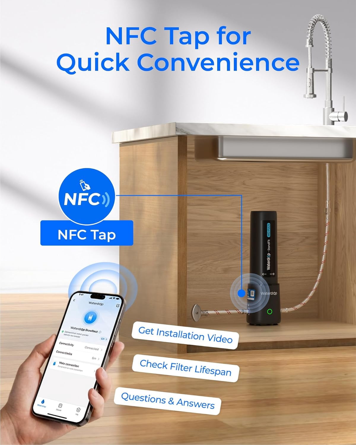 Waterdrop 10UA PRO Under Sink Water Filter, No Drill Required, Time Reminder, Easy Installation, 11000 Gallons, Does not Lower TDS