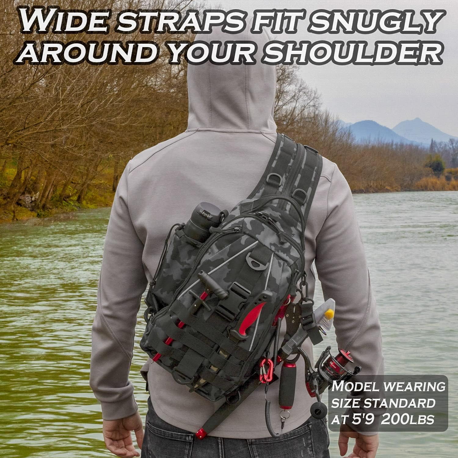 Fishing Nylon Backpack Tackle Sling Bag Backpack with Rod Holder Gift for Mother Fathe Lightweight Fishing Backpack Storge Fishing Gear and Equipment