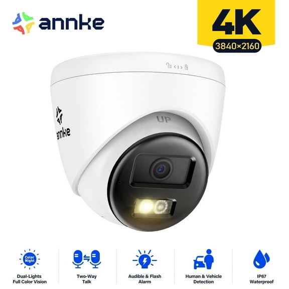 ANNKE 4K H.265  POE Security IP Camera Two Way Audio Outdoor AI Color Night Vision IP67, Smart Dual Light, Turret Wired Cameras with 4mm Lens, Built-in Mic, Human/Vehicle Detection, IP67 Waterproof