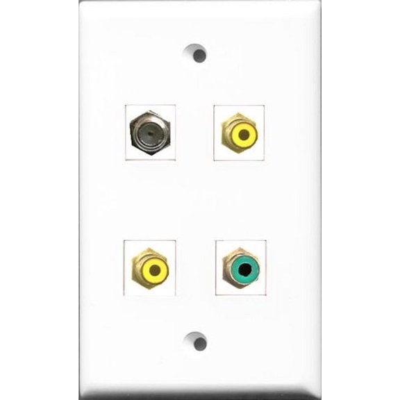 RiteAV - 2 Port RCA Yellow and 1 Port RCA Green and 1 Port Coax Cable TV- F-Type Wall Plate