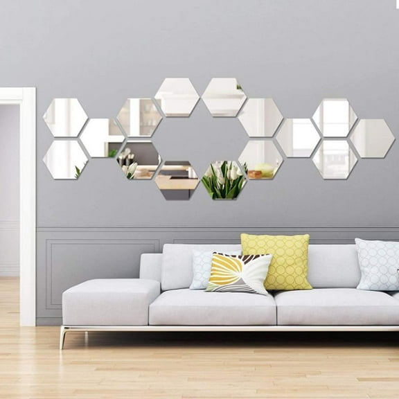 12PCS Hexagon Acrylic Mirror Wall Sticker Tiles Sheet Decorative Geometric 3D Art DIY Removable Self Adhesive Mirror w/4 color