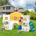 thumbnail image 3 of JOYLDIAS 9 in 1 Kids Toddler Double Slide Backyard Playground Playset w/Climber, Basketball Hoop,Telescope, Non-Slip Steps, Indoor Outdoor Toys(Green&Yellow&White), 3 of 20