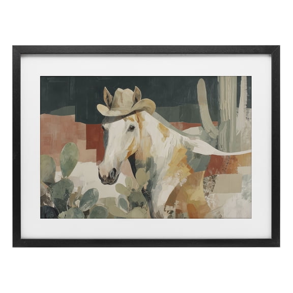 Stupell Industries Horse in Cowboy Hat Black Framed Print Under Glass, design by Chromatic Storm Studio