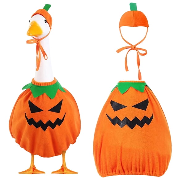 Halloween Porch Goose Outfits For Lawn Geese Statue, Pumpkin Porch Goose Outfit Costume With Hat, Outdoor Garden Goose Decor For Patio Yard Lawn Art Halloween Ornament