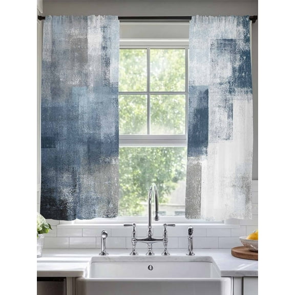 Blue Grey Sheer Curtains for Living Room Bedroom Abstract Modern Painting Mottled White Art Sheer Curtains 63 Inch Long 2 Panels Set Light Filtering Curtain Window Treatments Drapes for Dining Room