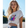 thumbnail image 4 of T Shirts for Women Short Sleeve Cotton Crewneck T-Shirt, Colorful Heart Love Illusion Tee Tops Casual Basic T-Shirts, XS-5XL White XS, 4 of 7
