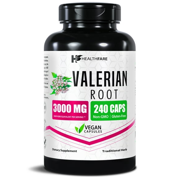 HealthFare Valerian Root Capsules | 3000mg High Potency Extract | 240 Vegan Pills | Herbal Supplement for Relaxation & Sleep Support | Non-GMO, Gluten-Free, Made in USA