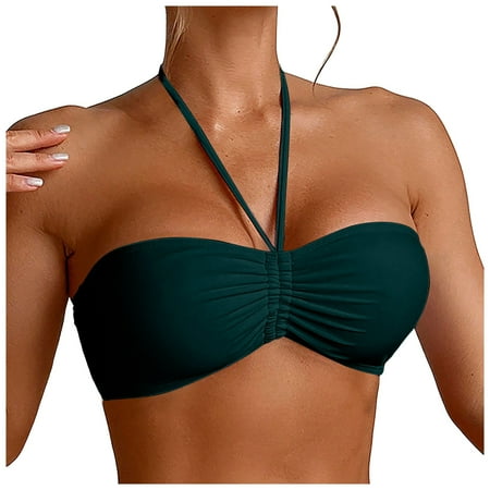 Jdkau Women Underwire Bikini Top Sexy Swimsuit Halter Bikini Top Tie Back Bathing Suit Tops No bottomBlack L