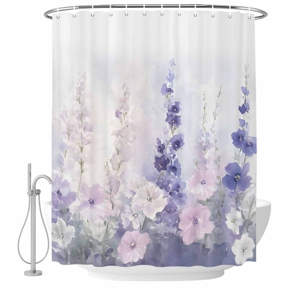 Lavender Shower Curtain Set - Extra Long 72" x 96" Washable Bathtub Curtain with 12 Hooks, Pastoral Pastel Purple Pink Wildflower Waterproof Fabric Stall Shower Curtains for Bathroom/Bathtub Décor