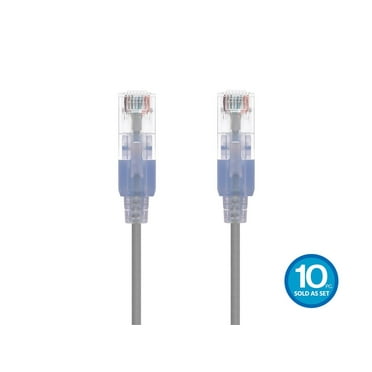 Monoprice 10-Pack SlimRun Cat6A Ethernet Network Patch Cable 7ft Gray 15163