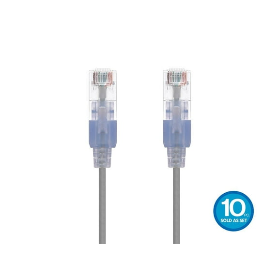 Monoprice 10-Pack SlimRun Cat6A Ethernet Network Patch Cable 7ft Gray 15163