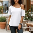thumbnail image 5 of Women's Short Sleeve Tunic Tops One Shoulder Tops Sexy Cold Shoulder Shirts Summer Short Sleeve T-Shirts Vacation Loose Casual Tees, 5 of 6