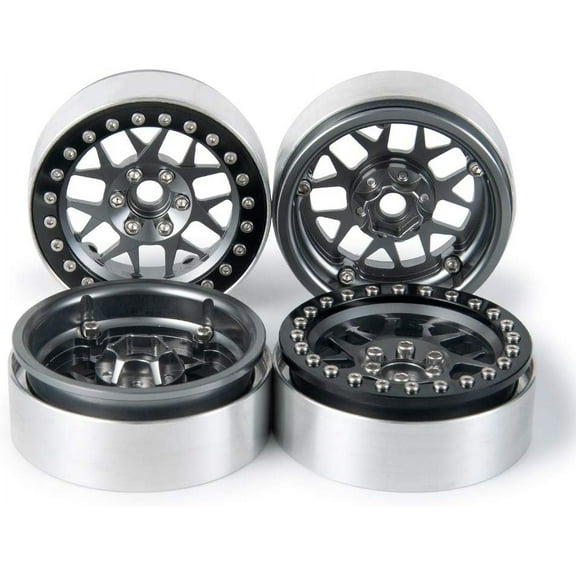 Aluminum Metal 1.9" Beadlock Wheels Rims, Titanium Color, Pack of 4pcs/1set - for 1/10th Rock Crawler Cars