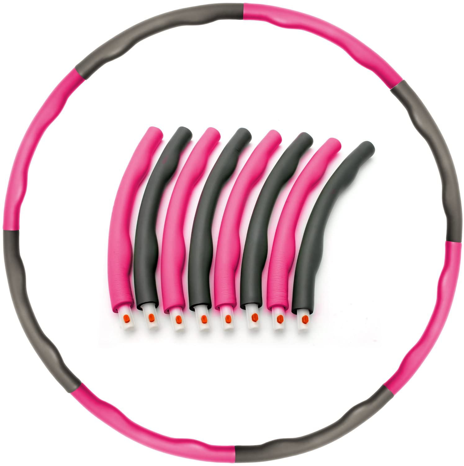 Goyishun Weighted Hoola Hoops for Adults Hoola Hoop for Exercise 8-Section Detachable Professional Wavy Design Soft Hoola Hoop for Women Pink-Gray 