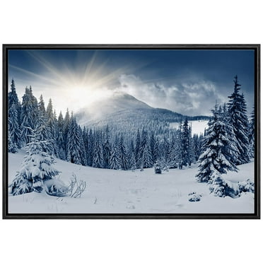 wall26 Canvas Print Wall Art Sunlight Over Winter Mountain Forest Landscape Nature Wilderness Photography Modern Art Rustic Scenic Colorful Multicolor for Living Room, Bedroom, Office - 24"x36&q