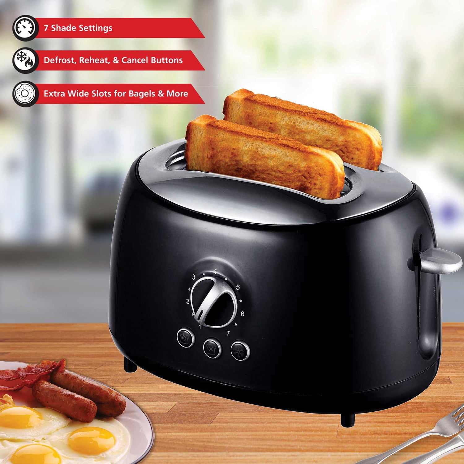Brentwood 2-Slice Retro Toaster, Black, Extra Wide Slots