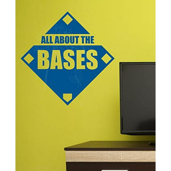 All About The Bases Baseball Quote Wall Art Vinyl Decals Stickers For Boys Or Girls Room, Traffic Blue, 23x23-Inch