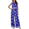 thumbnail image 2 of Costeam Womens Allover Floral Print Two Piece Outfit Cropped Sleeveless Top And Drawstring Waist Wide Leg Pants Hidden Side Pockets Lightweight Woven Fabric Loose Fit Casual Co Ord Matching Set, 2 of 6